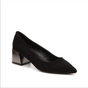 Bleeker and Bond Yasmine Black Suede Pumps Metallic Block Heel Size 6